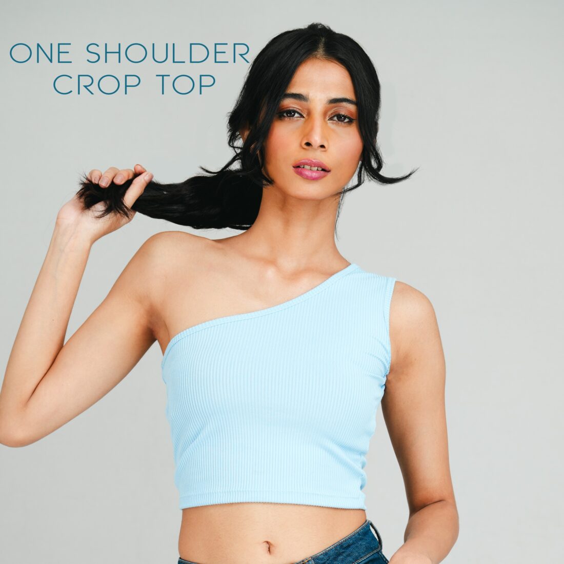 Blue One-Shoulder Crop Top - Image 3