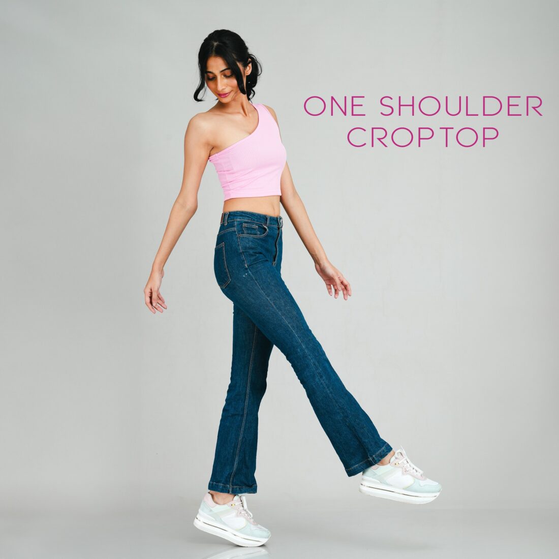 Pink One-Shoulder Crop Top - Image 3