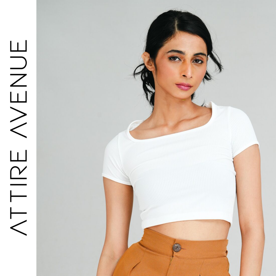 White Ribbed Square Collar Crop Top - Image 2