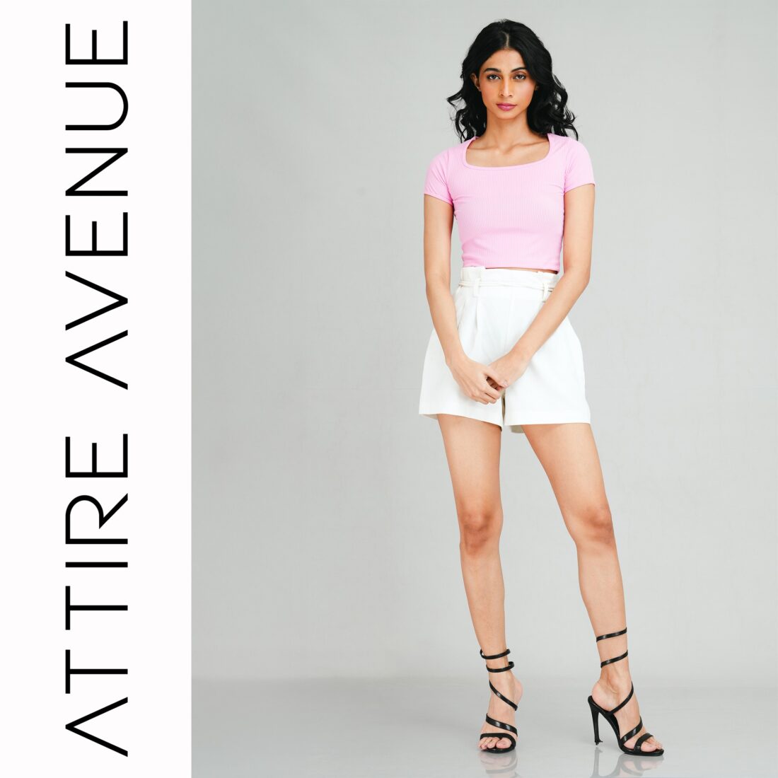 Pink Ribbed Square Collar Crop Top - Image 2